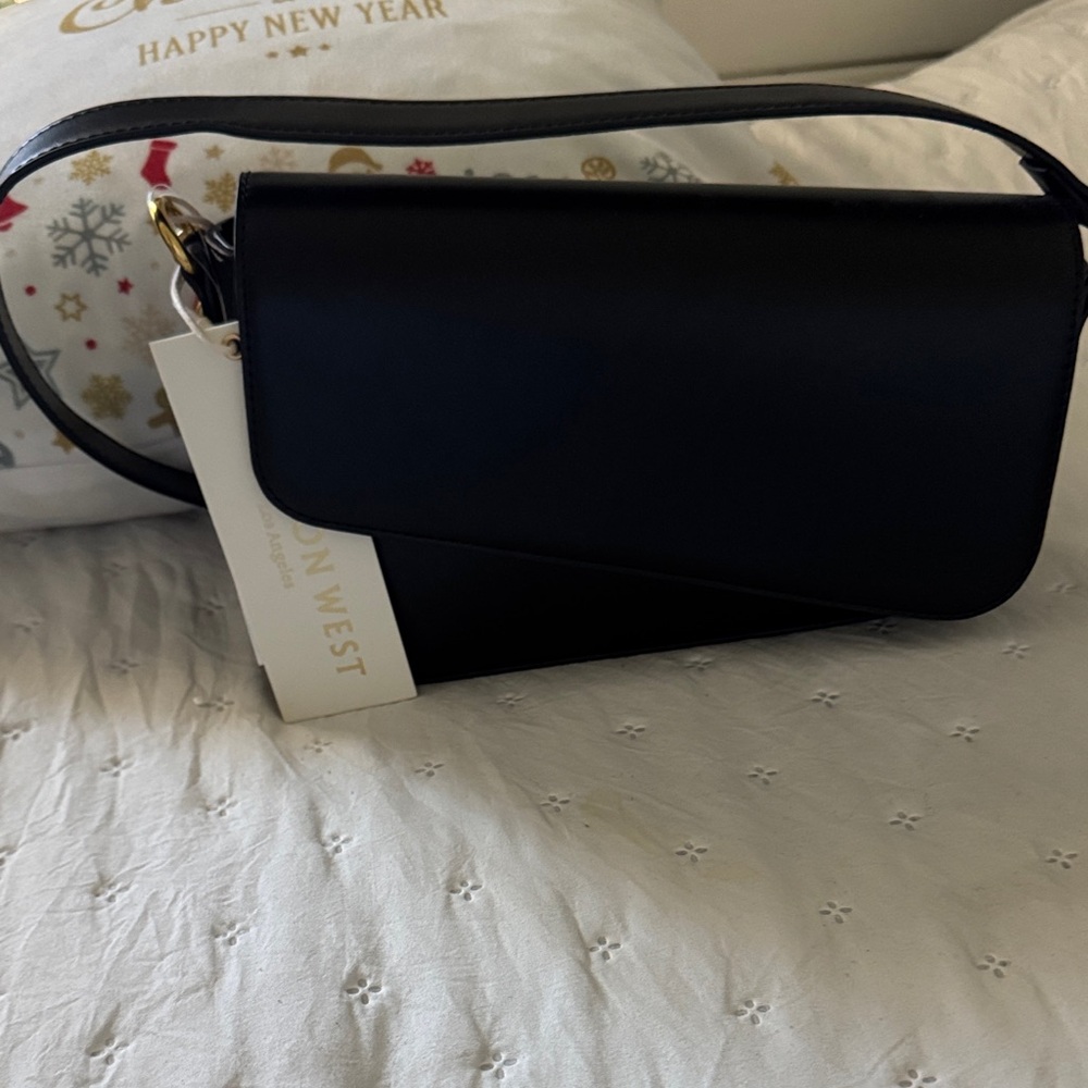 Madison West Sleek Black Shoulder Bag